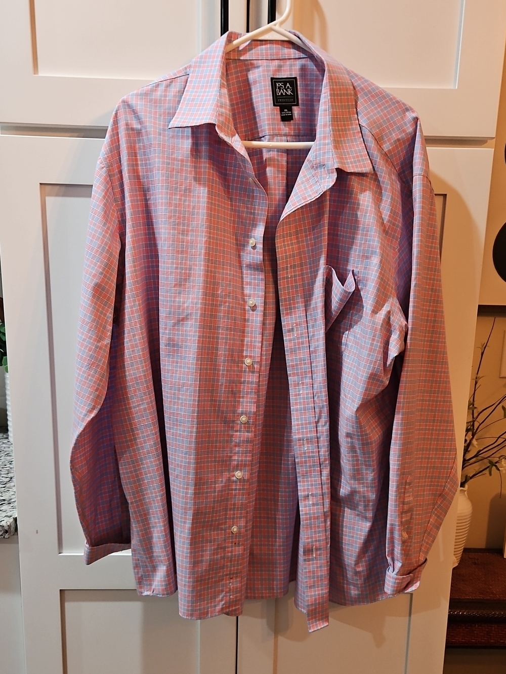 JOS A BANK Pink & Blue Windowpane Dress Shirt XXL